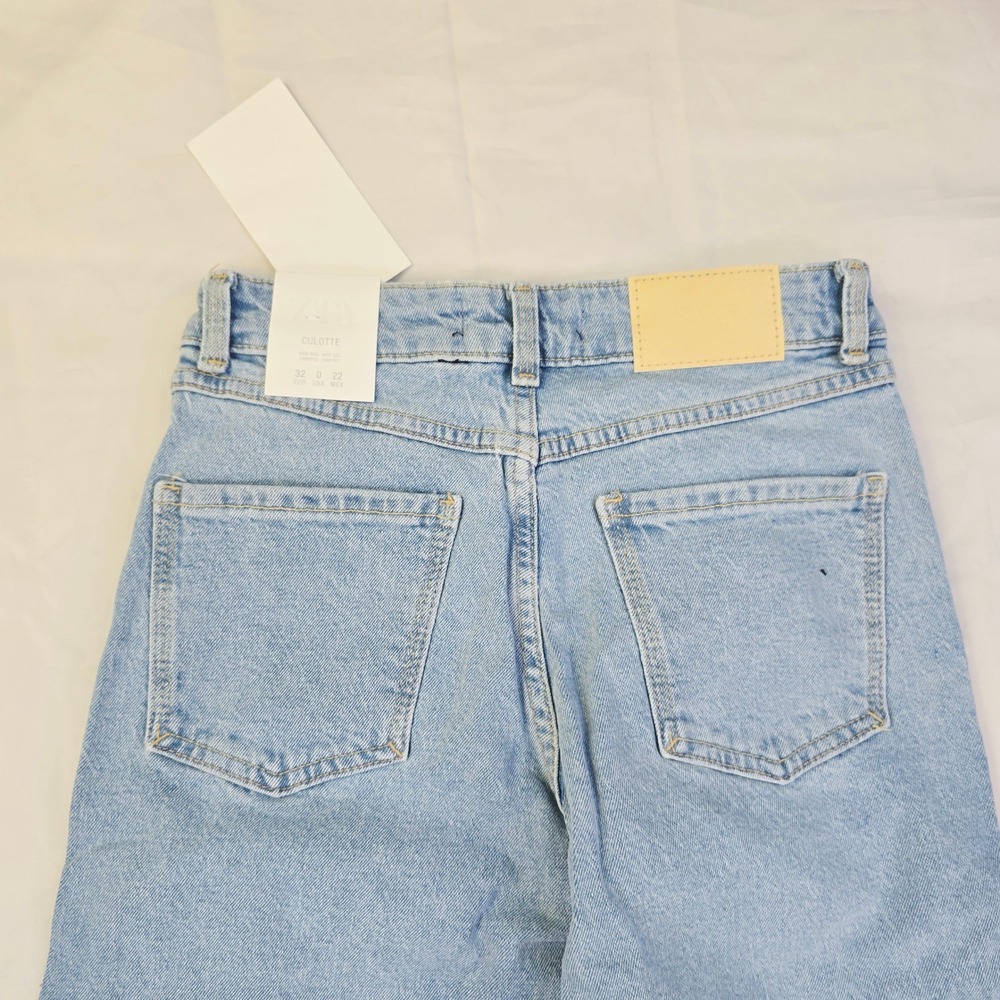 Zara Culotte Jeans Women's Size 0 Light Blue High Rise Wide Leg Denim - Picture 8 of 13